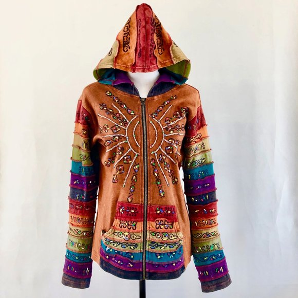 Rising International Tops - Boho rainbow full zip hoodie